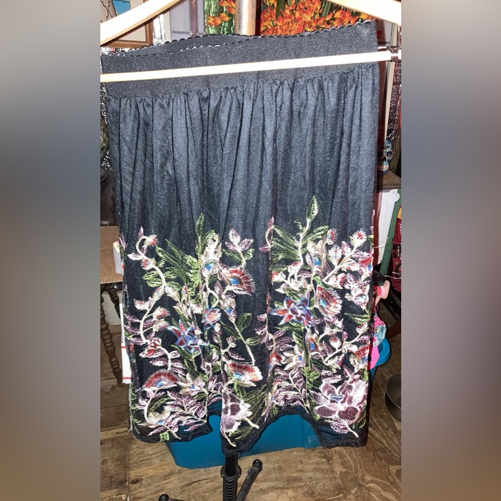 Beautiful shear embroidery black skirt